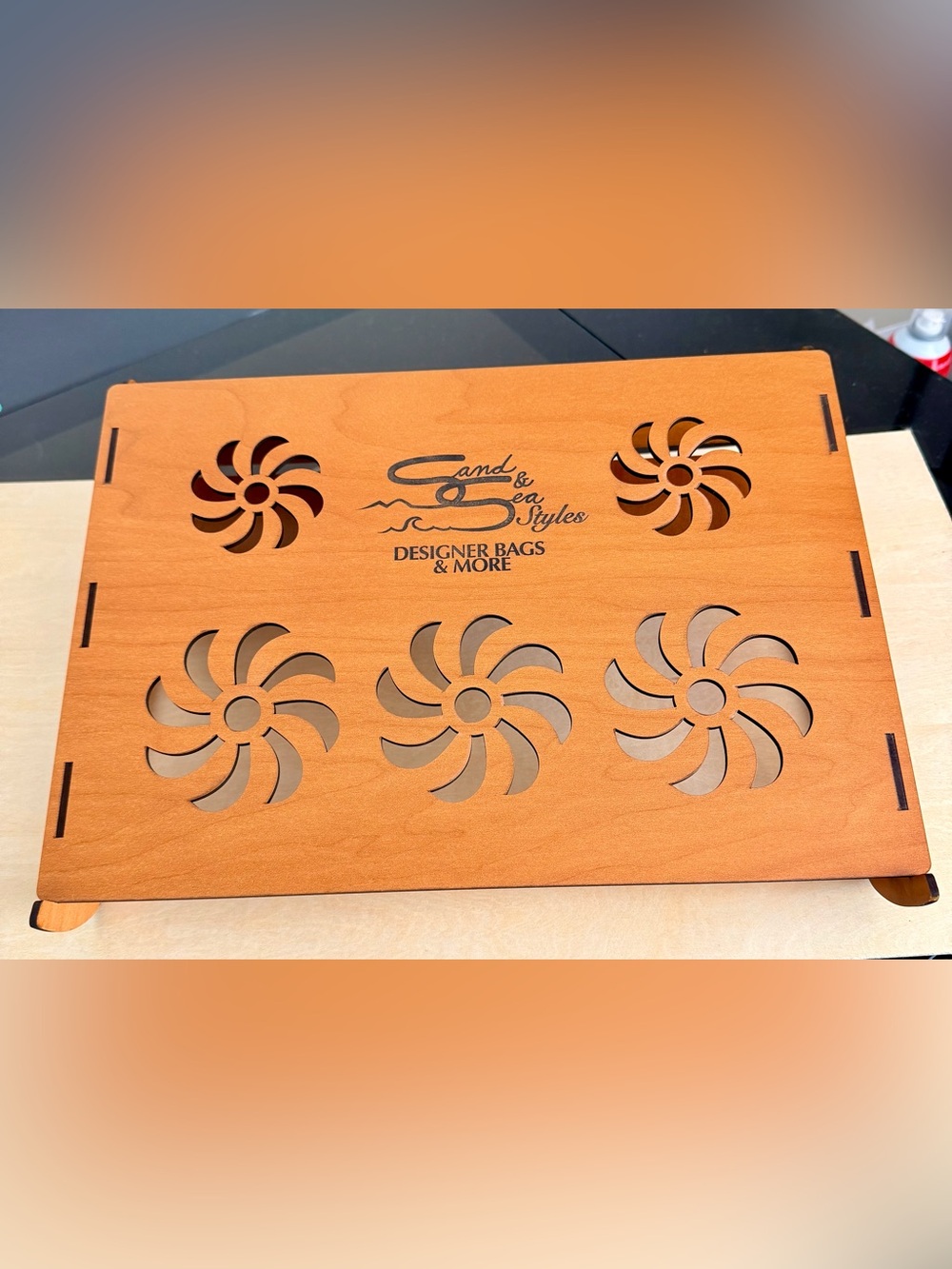Hand crafted by me wood laptop stand customizable laptop size shown 14”x9” - Picture 6 of 7